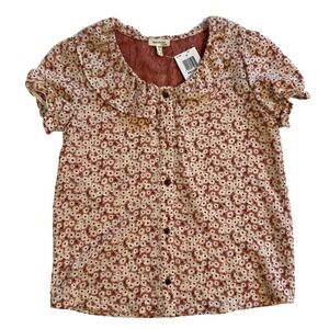 NWT Monteau Floral Puff Sleeve Top Cream & Rust Girls Medium